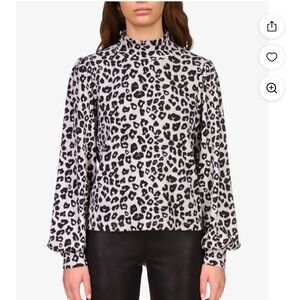 Sanctuary NITE SPOTS For Keeps Long Balloon Sleeve Mock Neck Top - Leopard Print